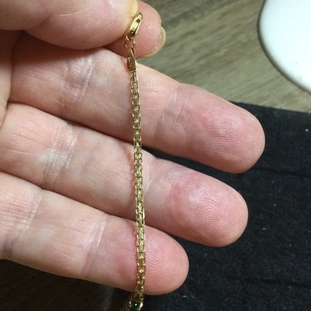 10K YG Emerald Chain Link Bracelet Yellow Gold 10k 10KT 10kt 10 karat - Picture 9 of 10